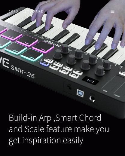 M-VAVE 25-Key MIDI Control Keyboard SMK-25 Mini USB Keyboard MIDI Mini Portable USB Keyboard MIDI Controller Rechargeable Music