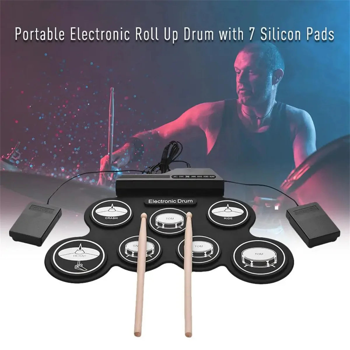 Electronic Drum Set Foldable Music Drums USB Silicone Drum Portable Practice Drums USB Pad Portable Practice Drums Kit with Drum