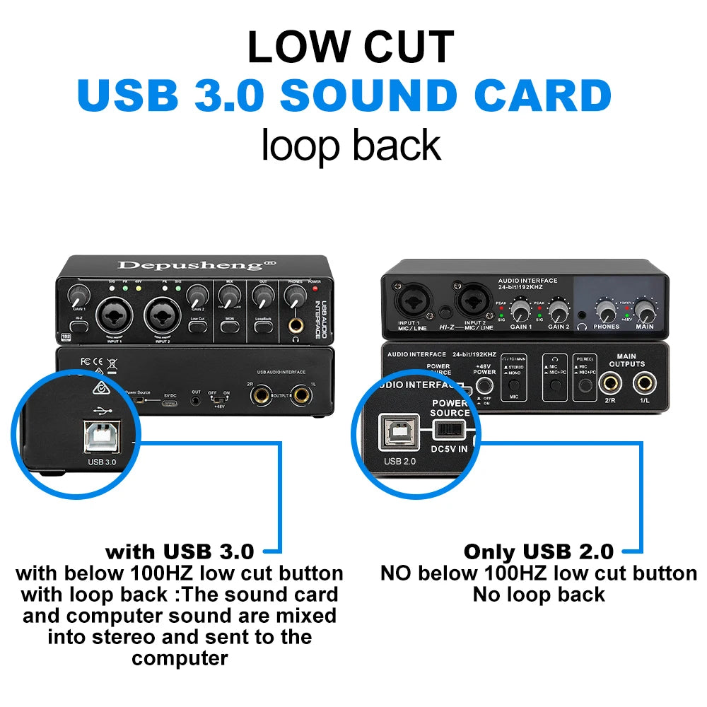 Audio Interface Depusheng MD22 Professional Sound Card with Monitoring Electric Guitar Live Recording For Studio Singing Micro