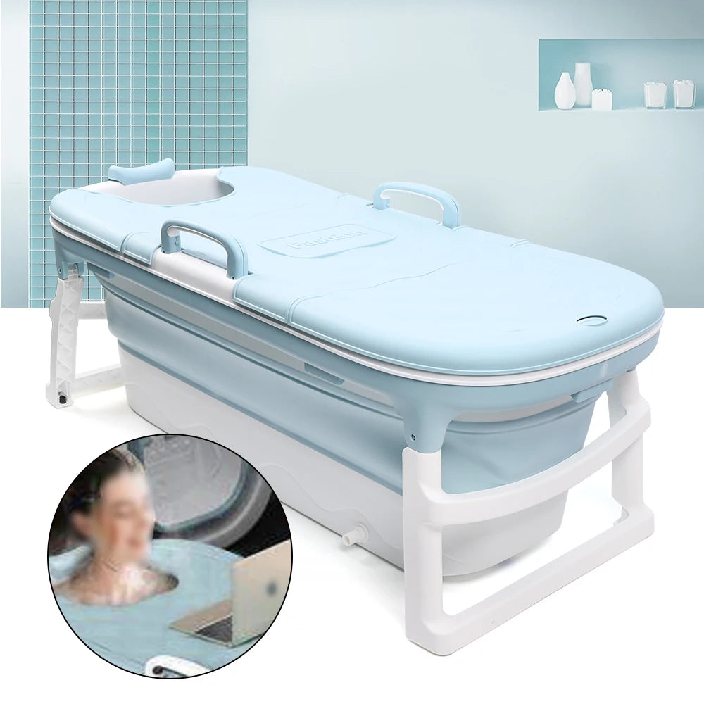 Portable Foldable Iatable BathTub Blue Bath Collapsible For Adults Large Tub Spa 138CM Home Application Massage Barrel