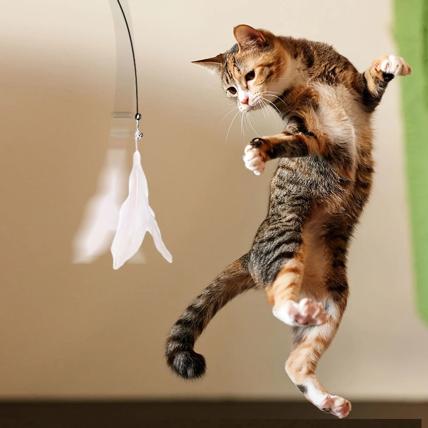 Cat Teaser Toy - Interactive Bell & Feather Wand - Long Suction Cup Pole for Exciting Playtime Adventures - Ultimate Cat Toy