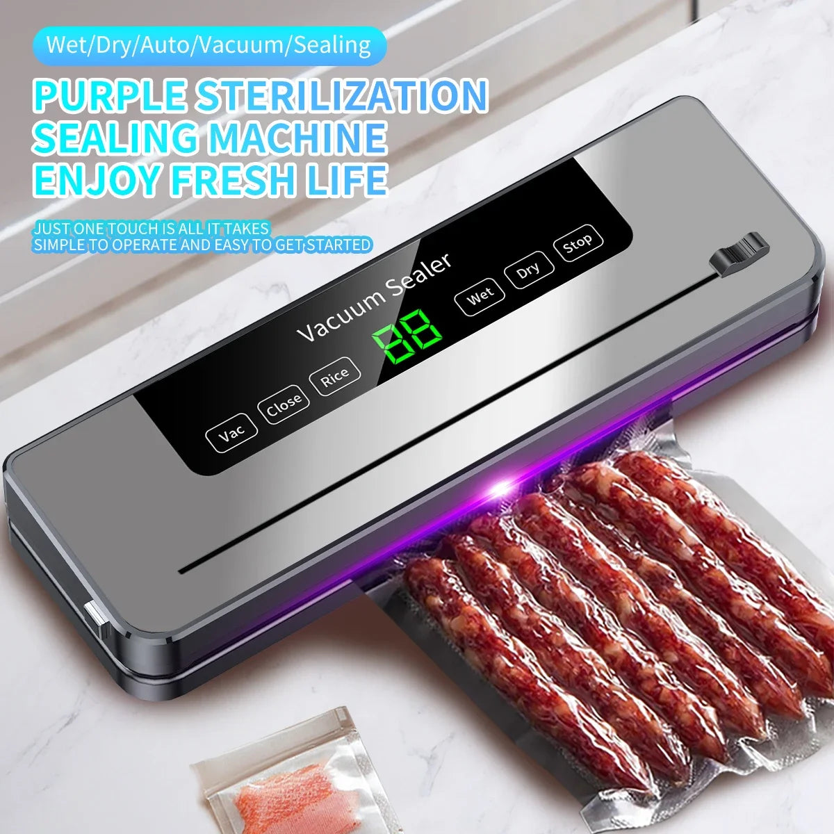 Electric Vacuum Sealer Built-In Cutter Knife Dry/Wet Food Sealed Packaging Kitchen Food Storage Seal Touch Key With 10pcs Bags