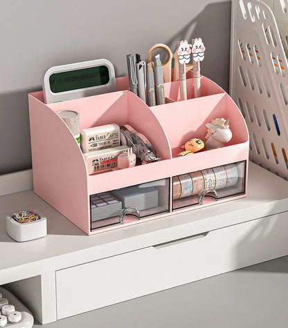 Clear Desktop Storage Box with Small Drawers for Office Supplies and Stationery Organization