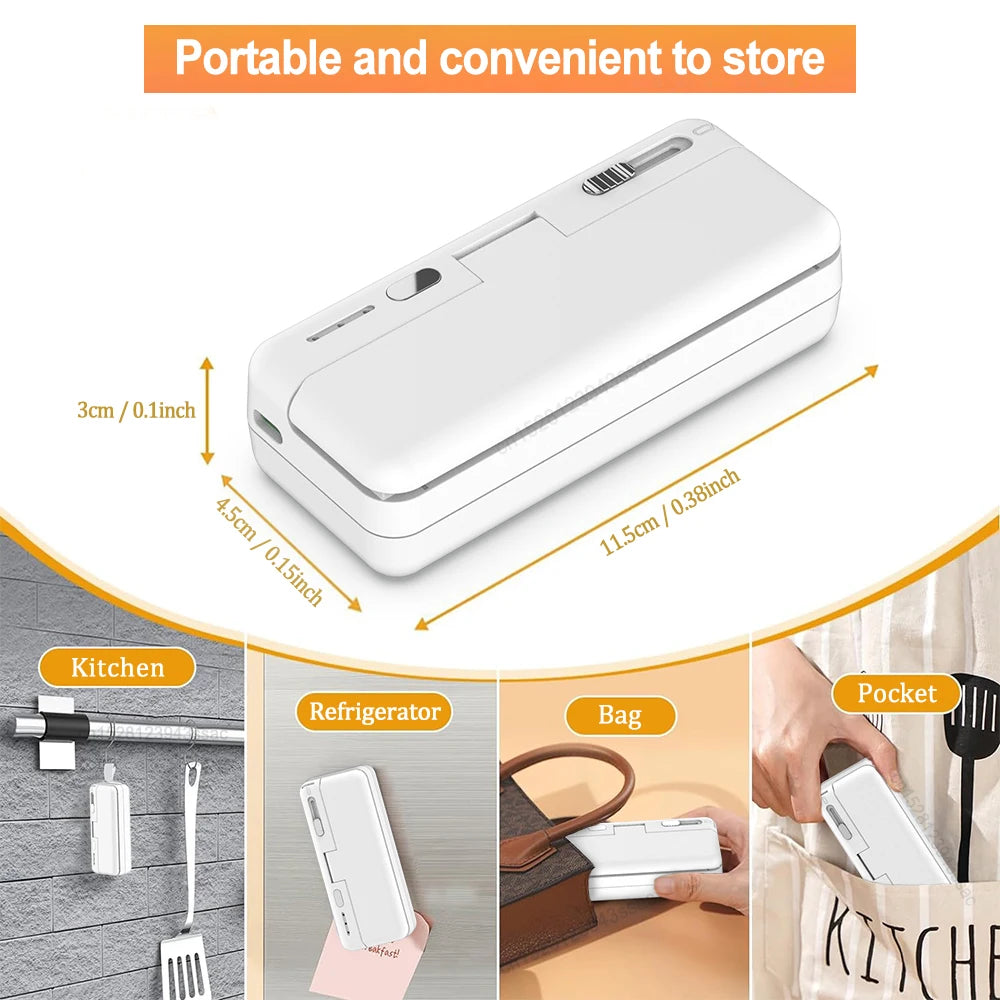 Mini Sealer 2in1 Plastic Bag Sealing Machine Portable Food Package Bags Sealer USB Rechargeable Handheld Plastic Bag Heat Sealer