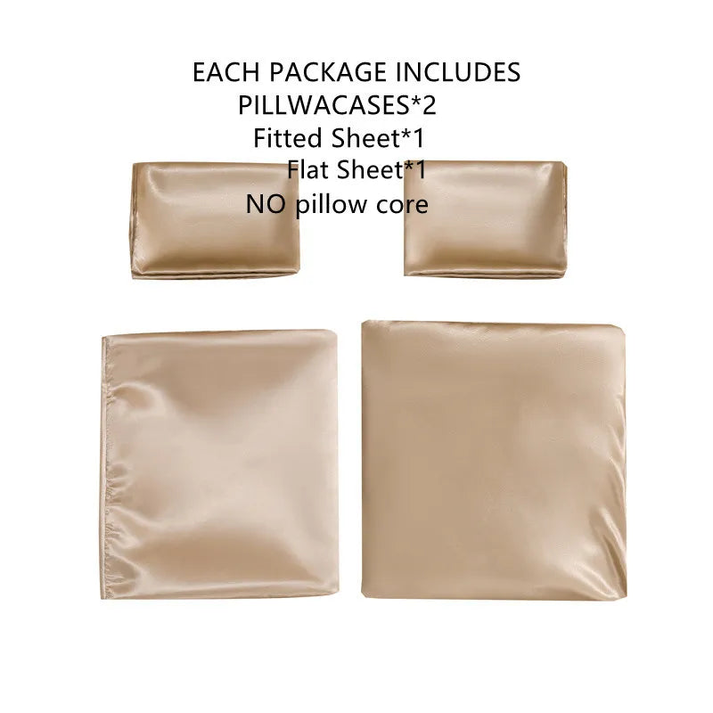 Satin Bed Sheets, Queen Size Sheets Set, 4 Pcs Silky Bedding Set   1 Deep Pocket Fitted Sheet + 1 Flat Sheet + 2 Pillowcases