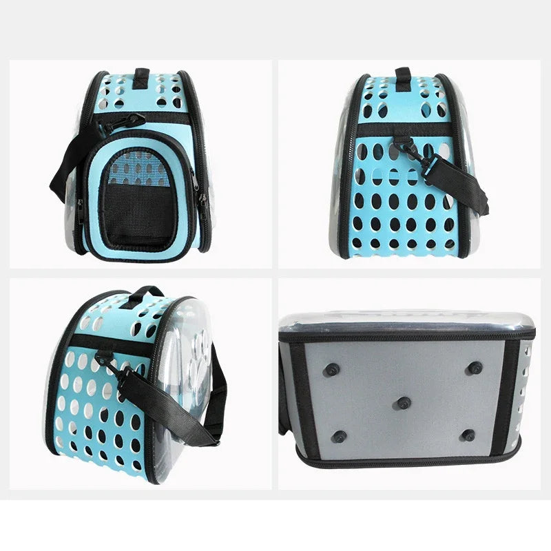 Transparent Foldable Outdoor Pet Travel Carrier Bag for Dog Cat Crossbody Portable Breathable Collapsible Travel Cat Carrier Bag