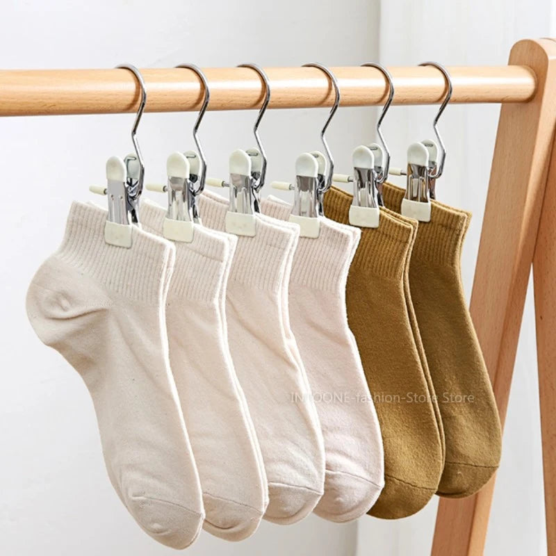 10pcs Stainless Steel Clothespins Laundry Clothes Pegs With Hook Portable Hanging Clothes Clips Closet Clothes Organizer Hanger