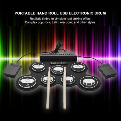 Electronic Drum Set Foldable Music Drums USB Silicone Drum Portable Practice Drums USB Pad Portable Practice Drums Kit with Drum