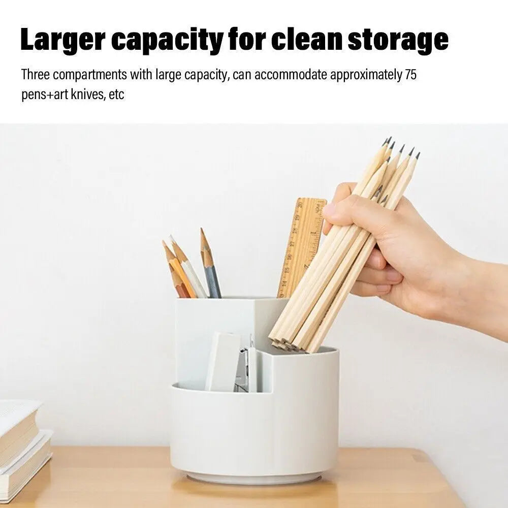 360 Rotating Large Capacity Rotating Pen Holder Desk Pencil Storage Box Organizer Makeup Brush School Office Stationery Supplies