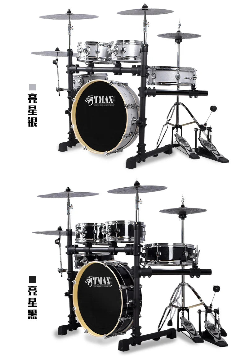 Portable Drum Set, 5 Drums and 4Cymbals, Mute, Adult, Children, Double-sided Practice Test Double-sided Practice Test Jazz Drum