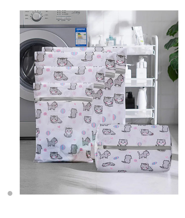 Laundry Bag Dirty Clothes Wash Mesh Bag Clothing Care Protection Washing Net Filter Bra Underware Cat Laundry Pouch with Zipper