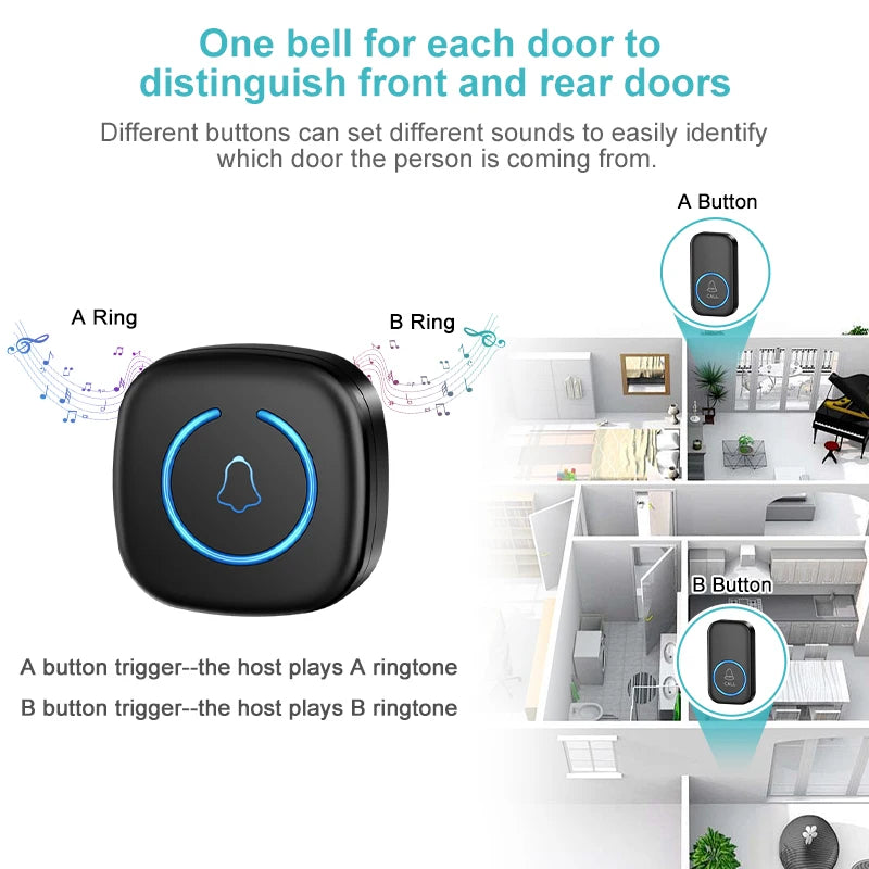 Wireless Doorbell Intelligent Welcome Door Bell 300M/984 FT Remote 60 Songs Melodies Home Smart Doorbell US EU Plug Optional