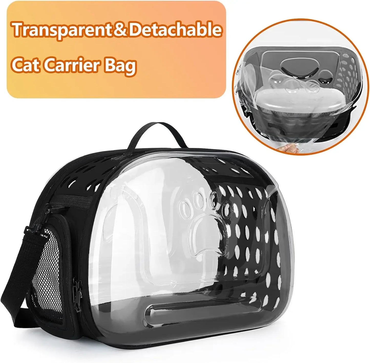 Transparent Foldable Outdoor Pet Travel Carrier Bag for Dog Cat Crossbody Portable Breathable Collapsible Travel Cat Carrier Bag