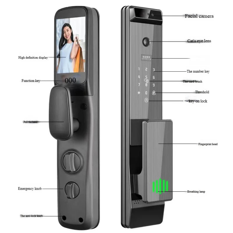 Voice Control Tuya APP Face Recognition Smart Door Lock Electronic Digital Door Lock Fully Automatic Door Lock With Camera