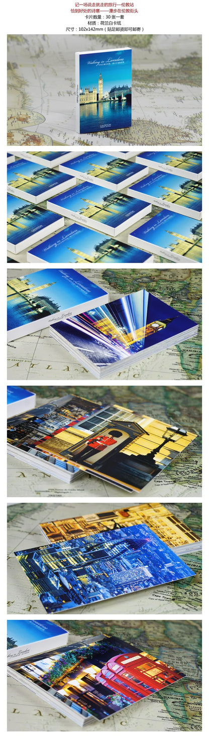 2023New 30Sheets/Lot Gift Postcards Set Travel To London Series Postal Card Creative Collace Decoration Lettercard Greeting Card