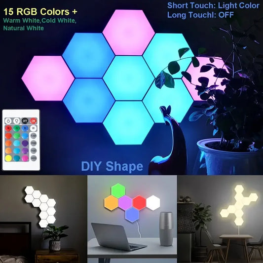 Geometric RGB Smart Lamp DIY Assembly Ambient Night Light Honeycomb Lights Touch Wall Lamp Color Changing Lamp Hexagon LED Light