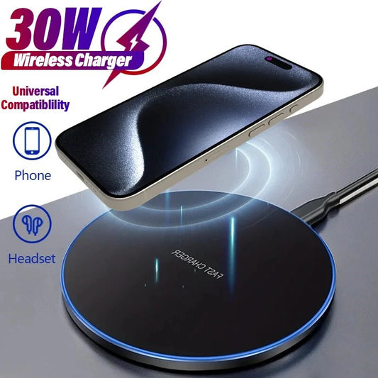 30W Wireless Charger Pad for IPhone 15 14 13 12 11 Pro Max XR Samsung Xiaomi Phone Chargers Induction Fast Charging Dock Station