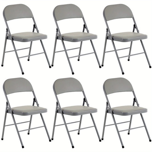 6 Pack Gray Folding Chairs with PU Upholstered Seat and Backrest for Home and Office, Commercial Steel Frame Upholstered Folding