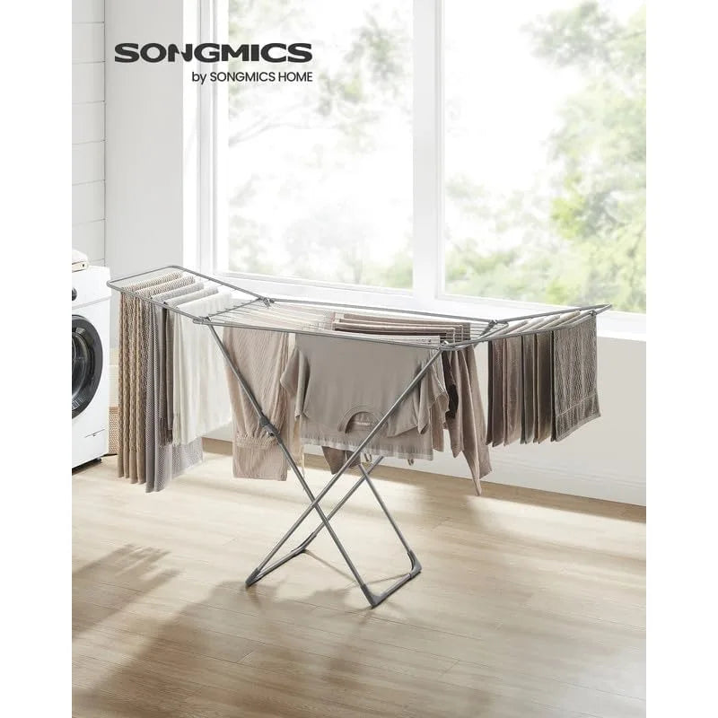 Clothes Drying Rack, Metal Laundry Drying Rack, Foldable, Space-Saving, Free-Standing Airer, with Gullwings, Indoor Outdoor