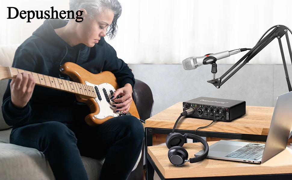 Audio Interface Depusheng MD22 Professional Sound Card with Monitoring Electric Guitar Live Recording For Studio Singing Micro