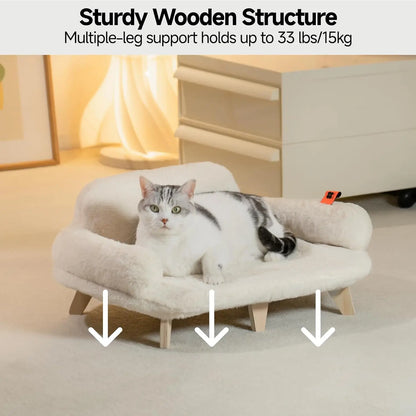 Mewoofun Cat Bed with Removable Washable Cover Elevated Cat Couch for Cats & Small Medium Dogs Wooden Pet Sofa Pet Furniture