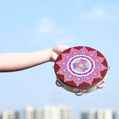 8 Inch Tambourine Bell Hand Drum Dunhuang Style Stainless Steel Bells Drums Percussion Musical Instruments Orff Children's Gift