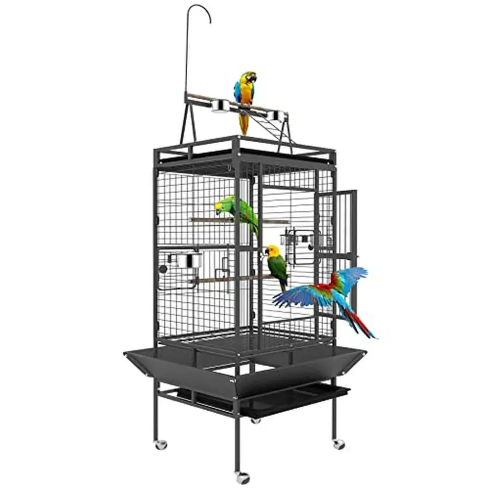 Wrought Iron Bird Cage Rolling Stand PlayTop Parrot Lovebirds Cockatiels Pigeons Flight Cage