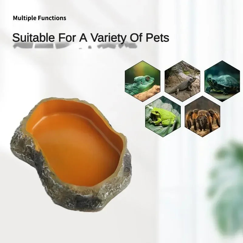 Pet Reptile Feeding Bowl Resin Container Aquarium Landscaping Food Kettle Amphibian Drinking Basin Feeder for Frog Turtle Lizard