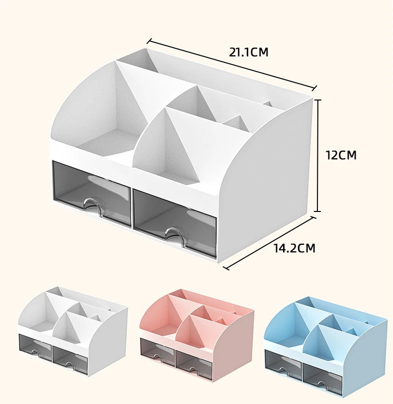 Clear Desktop Storage Box with Small Drawers for Office Supplies and Stationery Organization