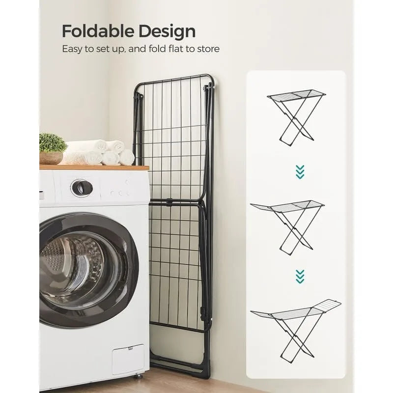 Clothes Drying Rack, Metal Laundry Drying Rack, Foldable, Space-Saving, Free-Standing Airer, with Gullwings, Indoor Outdoor