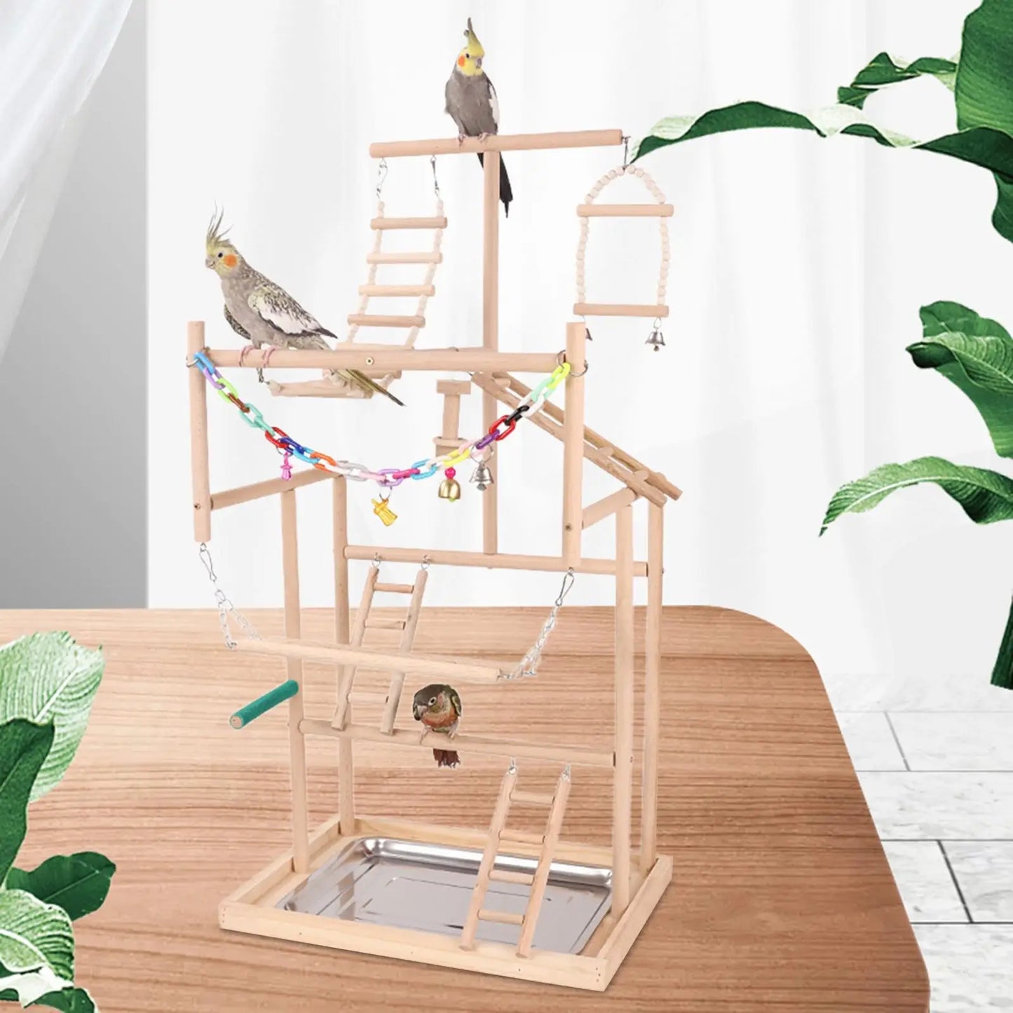 Parrot Playground Parrot Perch Stand Fitness Bird Activity Climb Wooden Parrot Stand Birdcage Accessories for Parakeet Budgie