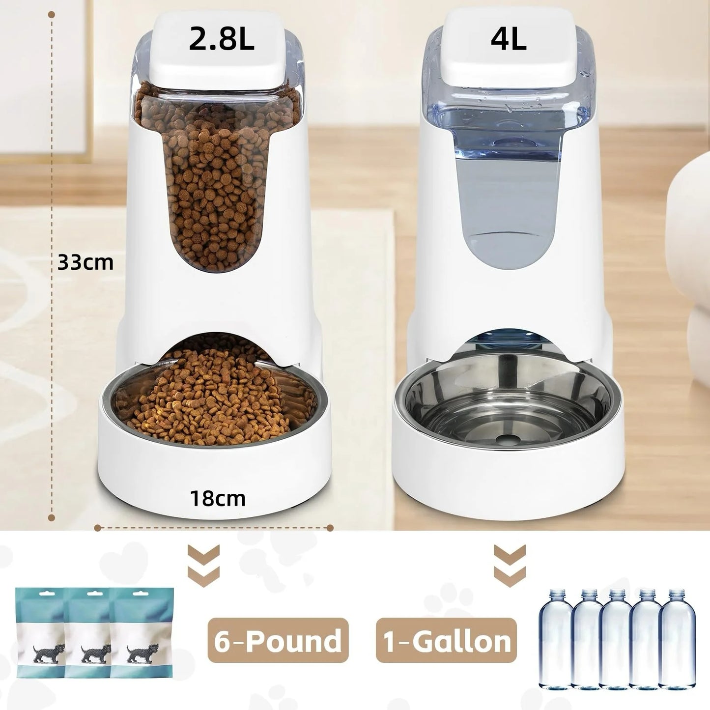 Dog Cat Feeder Automatic Cat Feeder and Water Dispenser with Stainless Steel Dog Bowl Gravity Self Feeding for Small Medium Pets