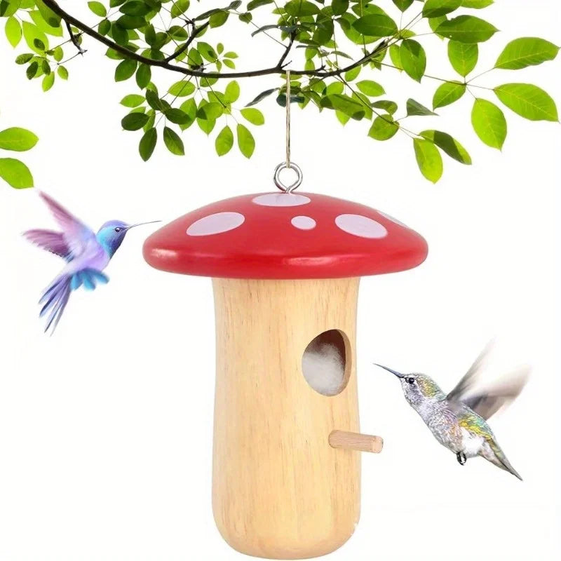 1Pc Outdoor Hummingbird House Natural Wooden Hanging Hummingbird Nest Wild Bird Feeder Outdoor Garden Yard Wooden Hanging Crafts