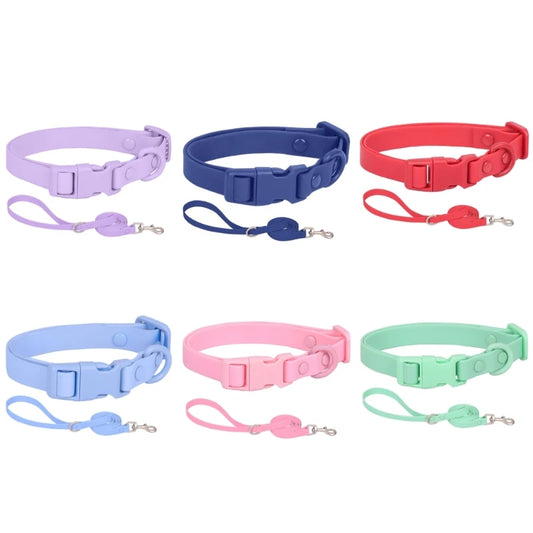 448B Waterproof Dog Collar Adjustable Length Macaron Color Pet Collar with Leash Large Dog Training Accessories