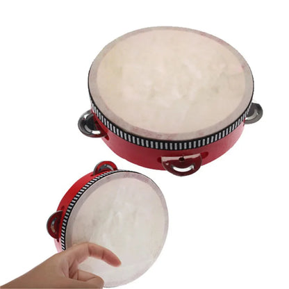 6Inch Sheep Skin Head Tambourine Drum 4 Pairs Jingles Wooden Frame Head Musical Tambourine Beat Instrument Hand Drum