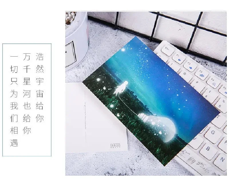 30Pcs Creative Noctilucous Postcards Set Wandering Planet Theme Greeting Card Gift Card Wish Postcard For Wall stickers Decor