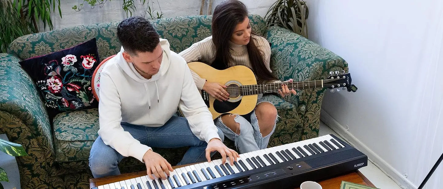 Compact 61 Key Keyboard with Sheet Music Stand, Power Supply, Piano Note Stickers & Simply Piano Lessons