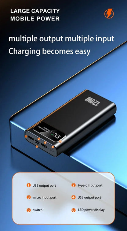 200000MAH 120W Power Bank Super Fast Charging Battery High Capacity Digital Display Power Bank For iphone 15 14 Samsung Huawei