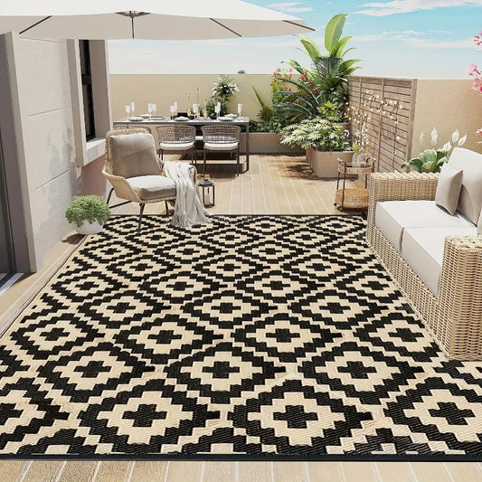 Bohemian Style Beach Mat Waterproof and Reversible Outdoor Patio Carpet for Balcony Deck Camping Seat Picnic Spring Home Decor