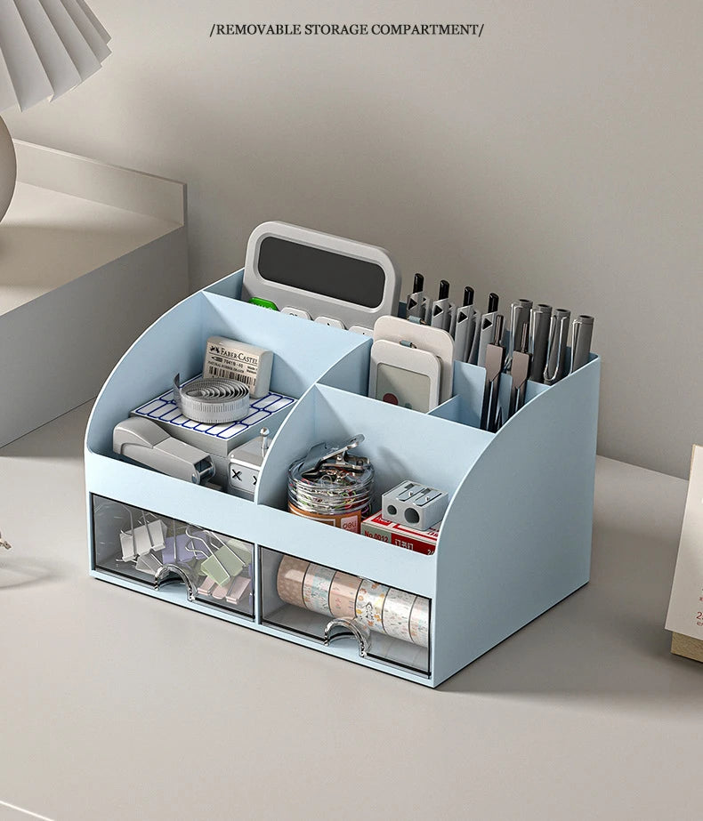 Clear Desktop Storage Box with Small Drawers for Office Supplies and Stationery Organization