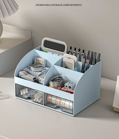 Clear Desktop Storage Box with Small Drawers for Office Supplies and Stationery Organization