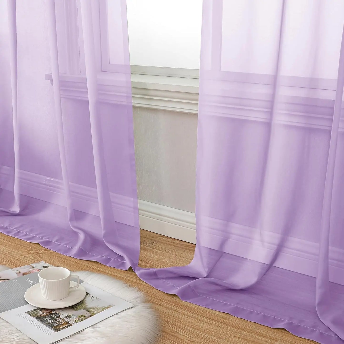 Light Purple Sheer Curtain Panels Light Filtering Window Curtain Drapes Treatment for Kitchen, Bedroom Children  living Room