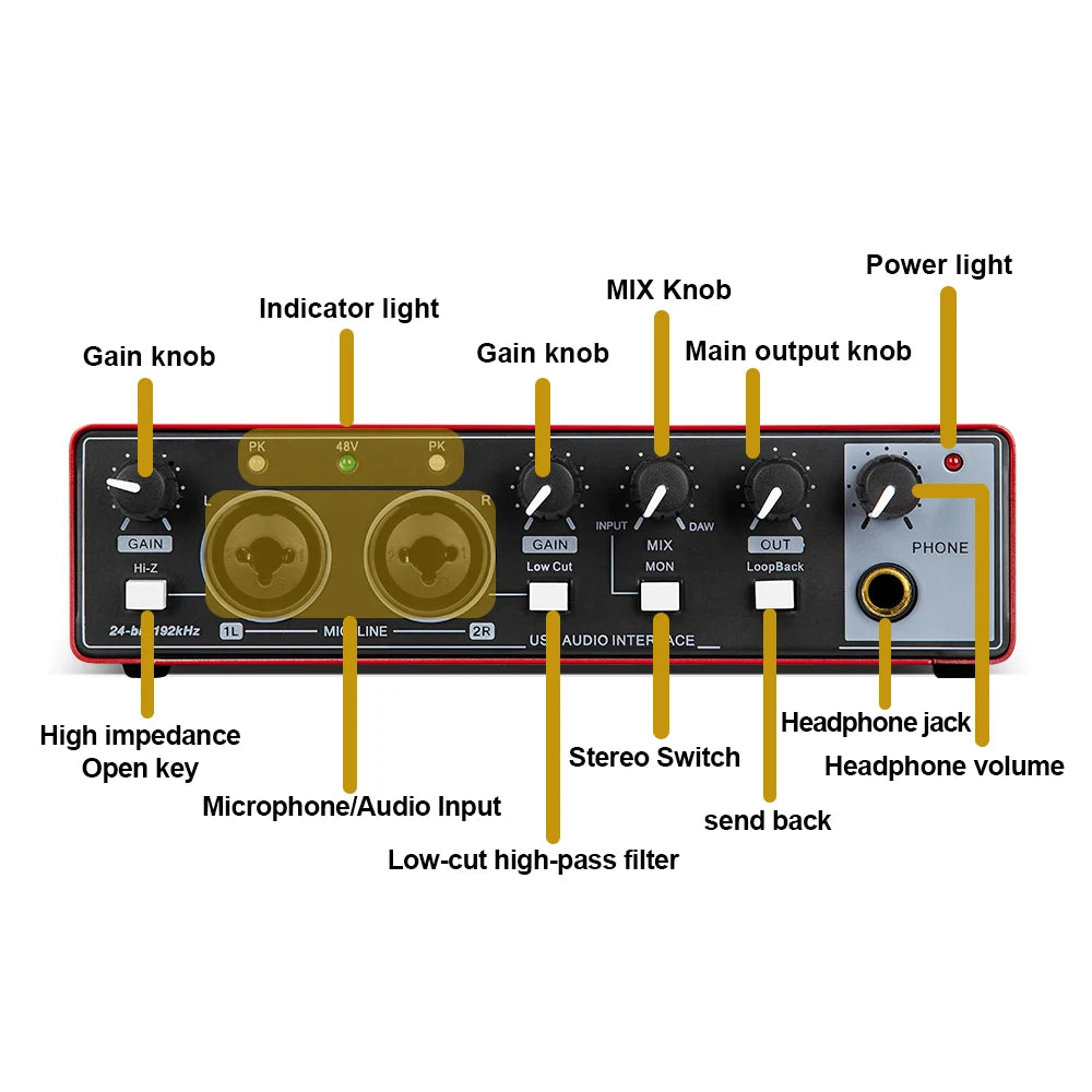 Audio Interface Depusheng MD22 Professional Sound Card with Monitoring Electric Guitar Live Recording For Studio Singing Micro