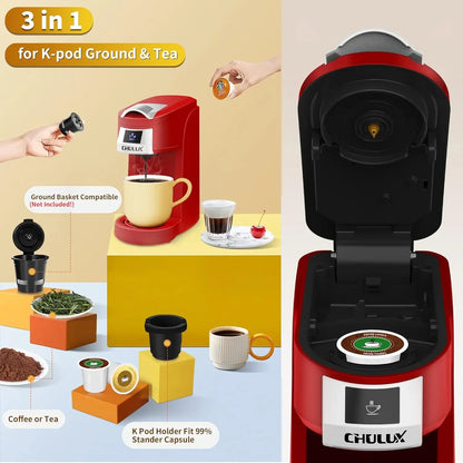 NEW Single Serve Coffee Maker, Red Single Cup Coffee Machine for K Cup & Ground Coffee, 5 to 12oz Brew Sizes in Mins for Home