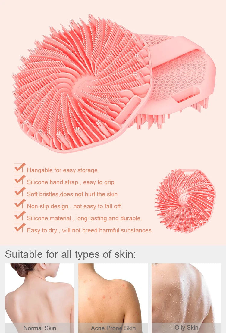 Soft Silicone Body Scrubber Bath Brush With Ergonomic Handle Portable Shower Massage Cleaning Exfoliating Home Tool