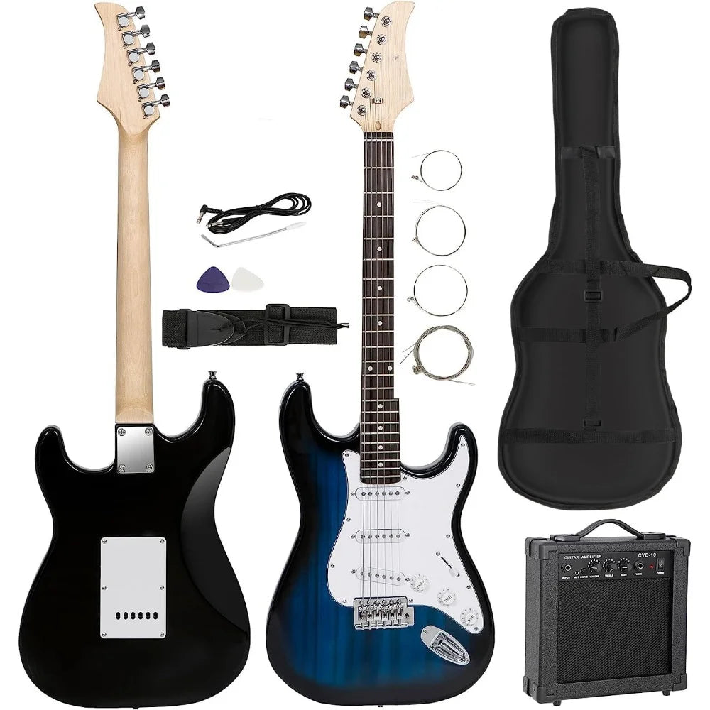 39" Full Size Electric Guitar with Amp, Case and Accessories Pack Beginner Starter Package, Blue