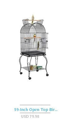 Wrought Iron Bird Cage Rolling Stand PlayTop Parrot Lovebirds Cockatiels Pigeons Flight Cage