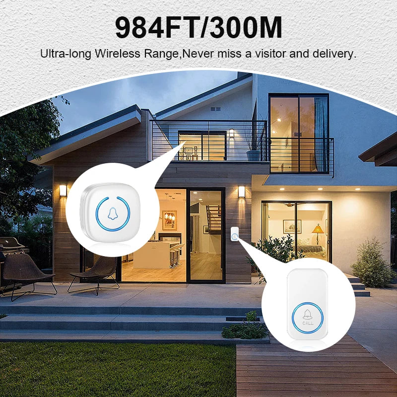 Wireless Doorbell Intelligent Welcome Door Bell 300M/984 FT Remote 60 Songs Melodies Home Smart Doorbell US EU Plug Optional