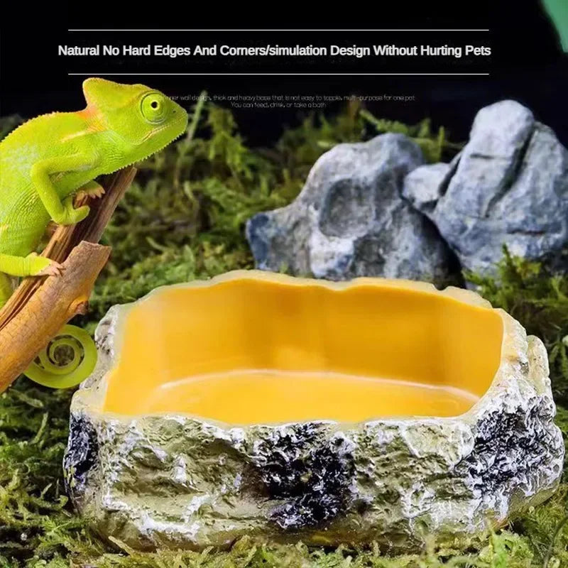 Pet Reptile Feeding Bowl Resin Container Aquarium Landscaping Food Kettle Amphibian Drinking Basin Feeder for Frog Turtle Lizard