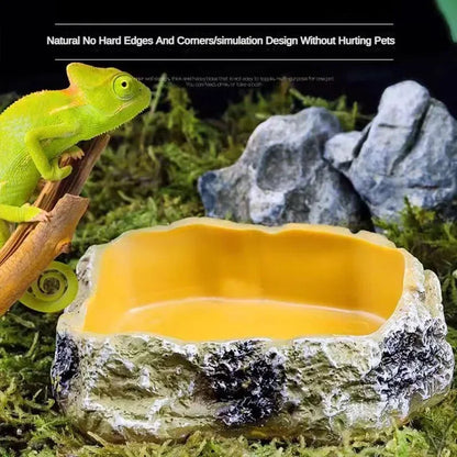 Pet Reptile Feeding Bowl Resin Container Aquarium Landscaping Food Kettle Amphibian Drinking Basin Feeder for Frog Turtle Lizard